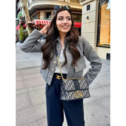 Women's Cropped Aviator Bomber Jacket with Button Front & Pockets