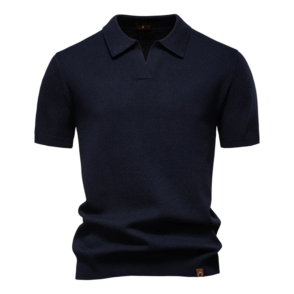 Men's Short-Sleeve Knit Polo Shirt with Textured Solid Design
