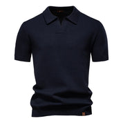 Men's Short-Sleeve Knit Polo Shirt with Textured Solid Design