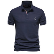 Men's Short-Sleeve Polo Shirt with Chest Logo and Button Placket