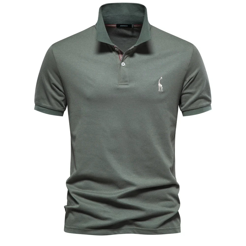 Men's Short-Sleeve Polo Shirt with Chest Logo and Button Placket