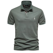 Men's Short-Sleeve Polo Shirt with Chest Logo and Button Placket