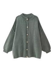 Women's Bat Sleeve Cardigan with Lapel and Metal Button Detail