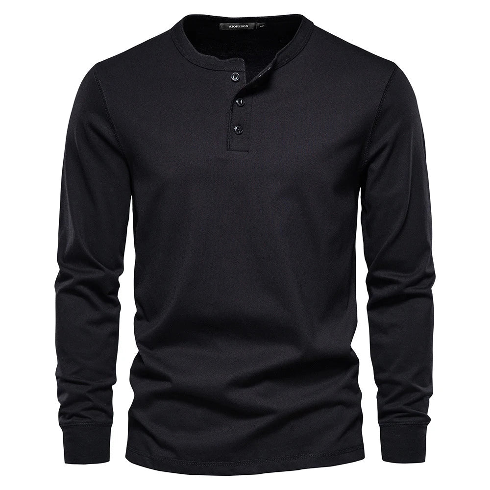 Men's Classic Long Sleeve Henley Shirt with Three Button Placket