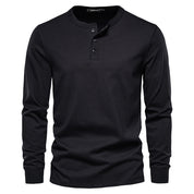 Men's Classic Long Sleeve Henley Shirt with Three Button Placket