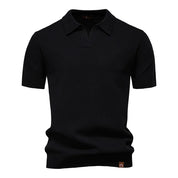 Men's Short-Sleeve Knit Polo Shirt with Textured Solid Design