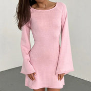 Women’s Long-Sleeve Mini Dress With Wide Neckline And Flared Cuffs