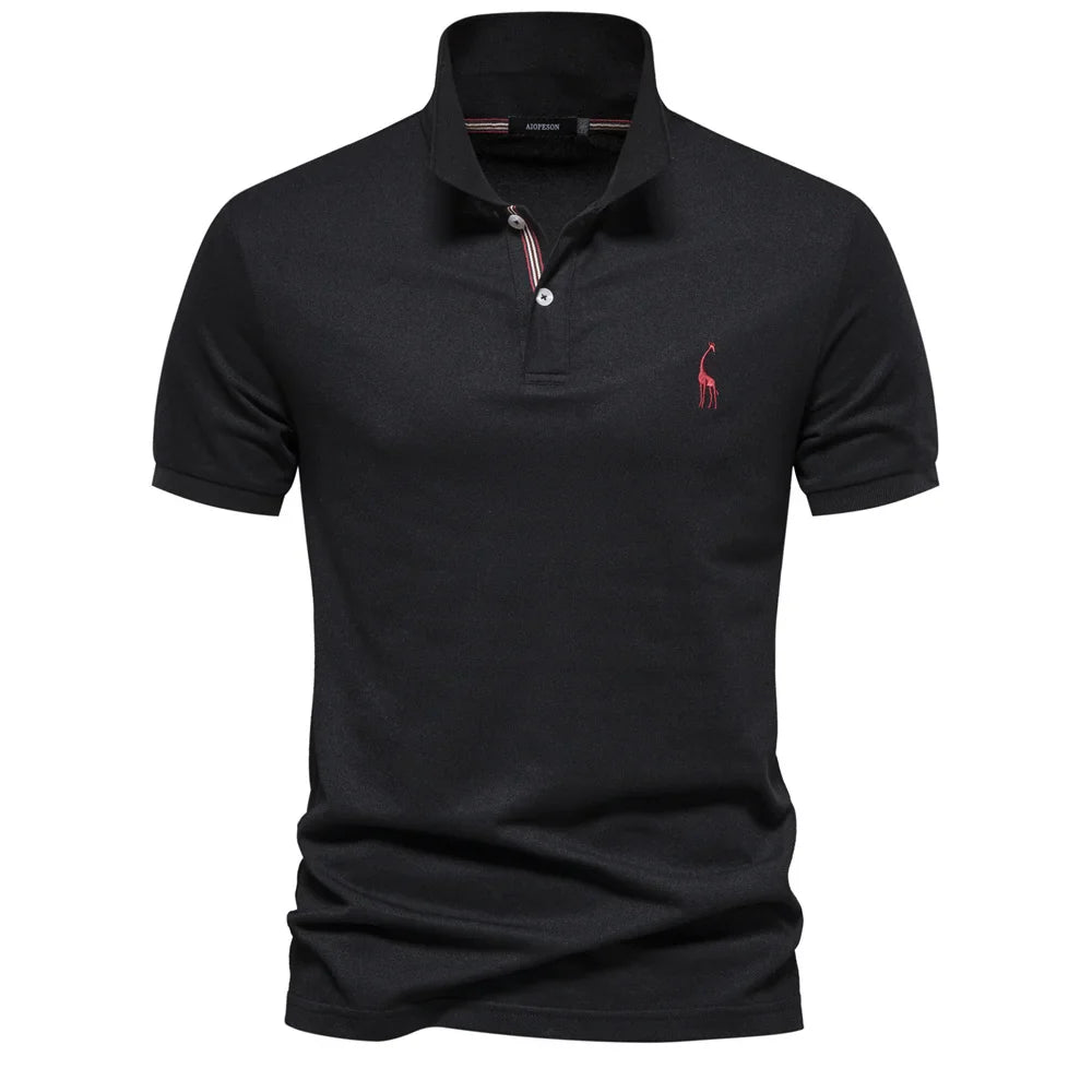 Men's Short-Sleeve Polo Shirt with Chest Logo and Button Placket