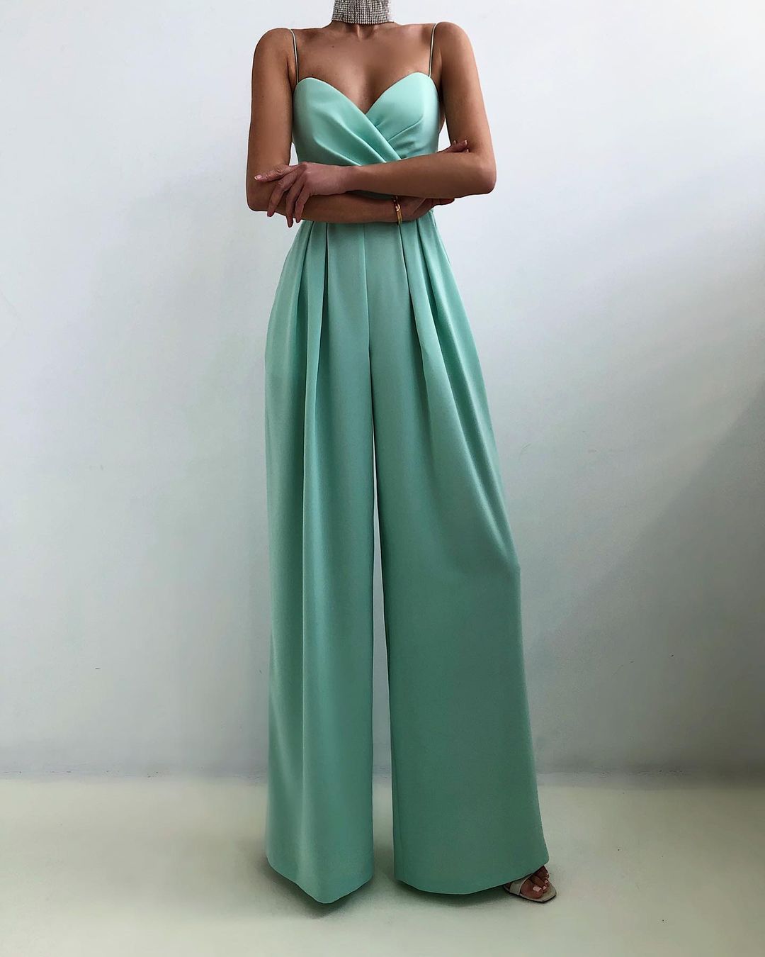 Women’s Spaghetti Strap Wide-Leg Jumpsuit With Wrapped Bodice