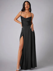 Women's Spaghetti Strap Evening Maxi Dress with High Slit