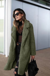 Women's Long Oversized Winter Teddy Coat with Lapel Collar