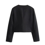 Women's Cropped Bomber Jacket with Round Neck and Long Sleeves
