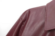Women's Leather Jacket with Zipper Front and Classic Lapel Collar