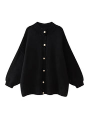 Women's Bat Sleeve Cardigan with Lapel and Metal Button Detail