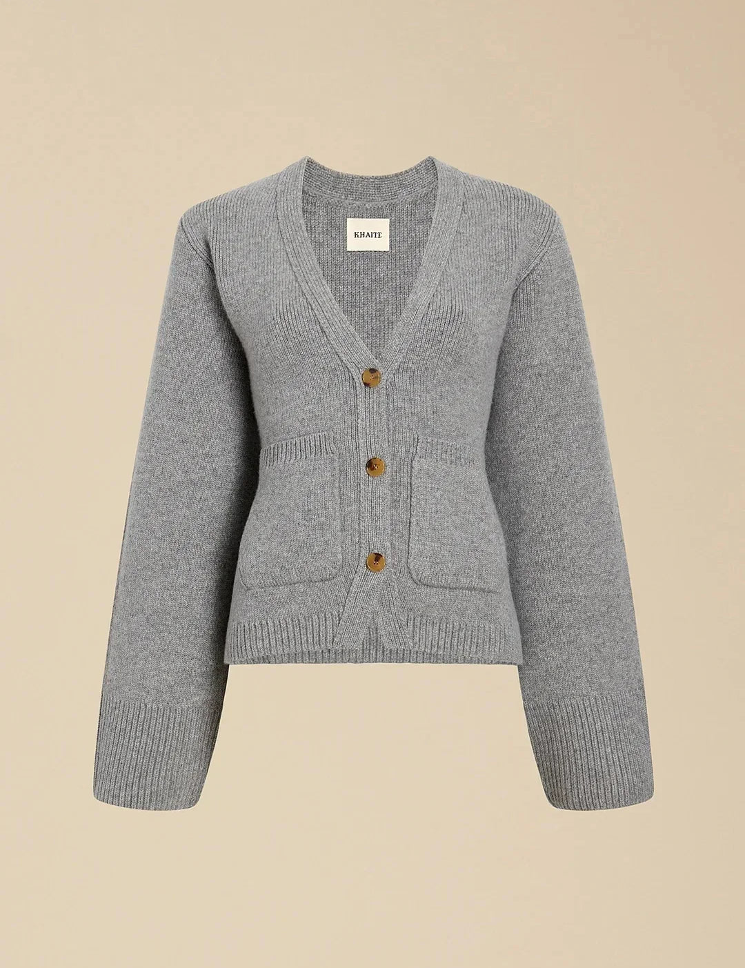 Women's V-Neck Button Cardigan with Ribbed Hem and Patch Pockets