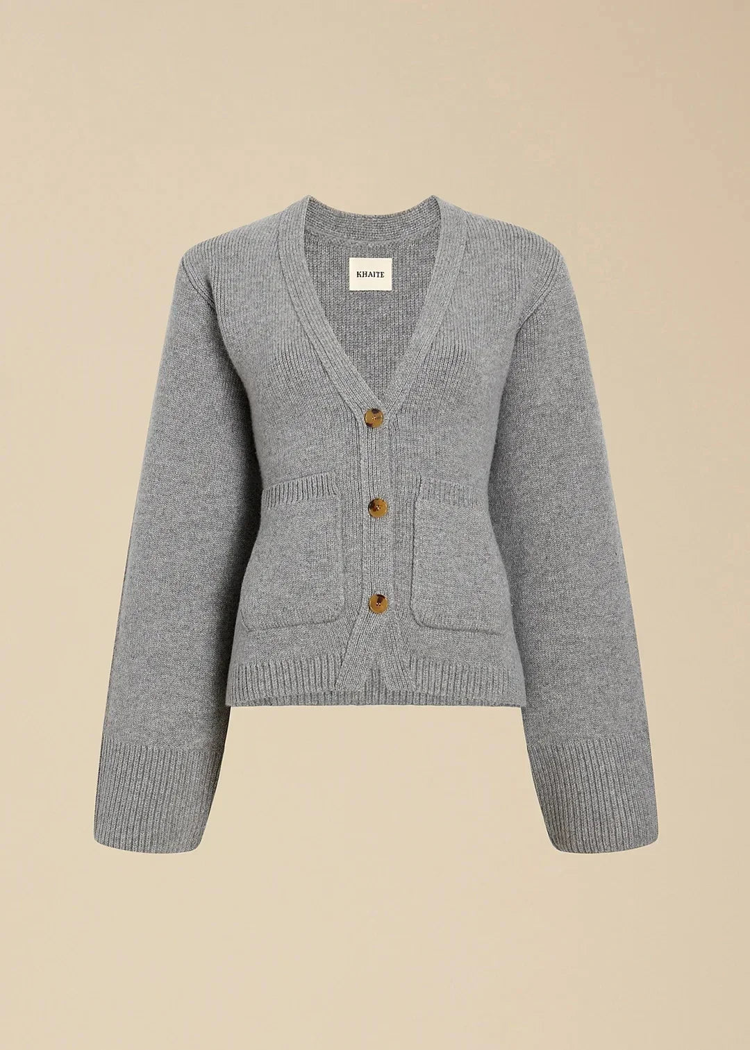 Women's V-Neck Button Cardigan with Ribbed Hem and Patch Pockets