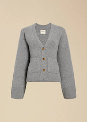 Women's V-Neck Button Cardigan with Ribbed Hem and Patch Pockets