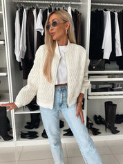 Women's Quilted Bomber Jacket with Zip Front and Ribbed Trim