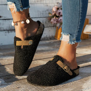 Women's Slip-On Slippers with Buckle Detail and Cozy Soft Comfort