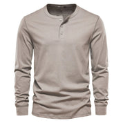 Men's Classic Long Sleeve Henley Shirt with Three Button Placket