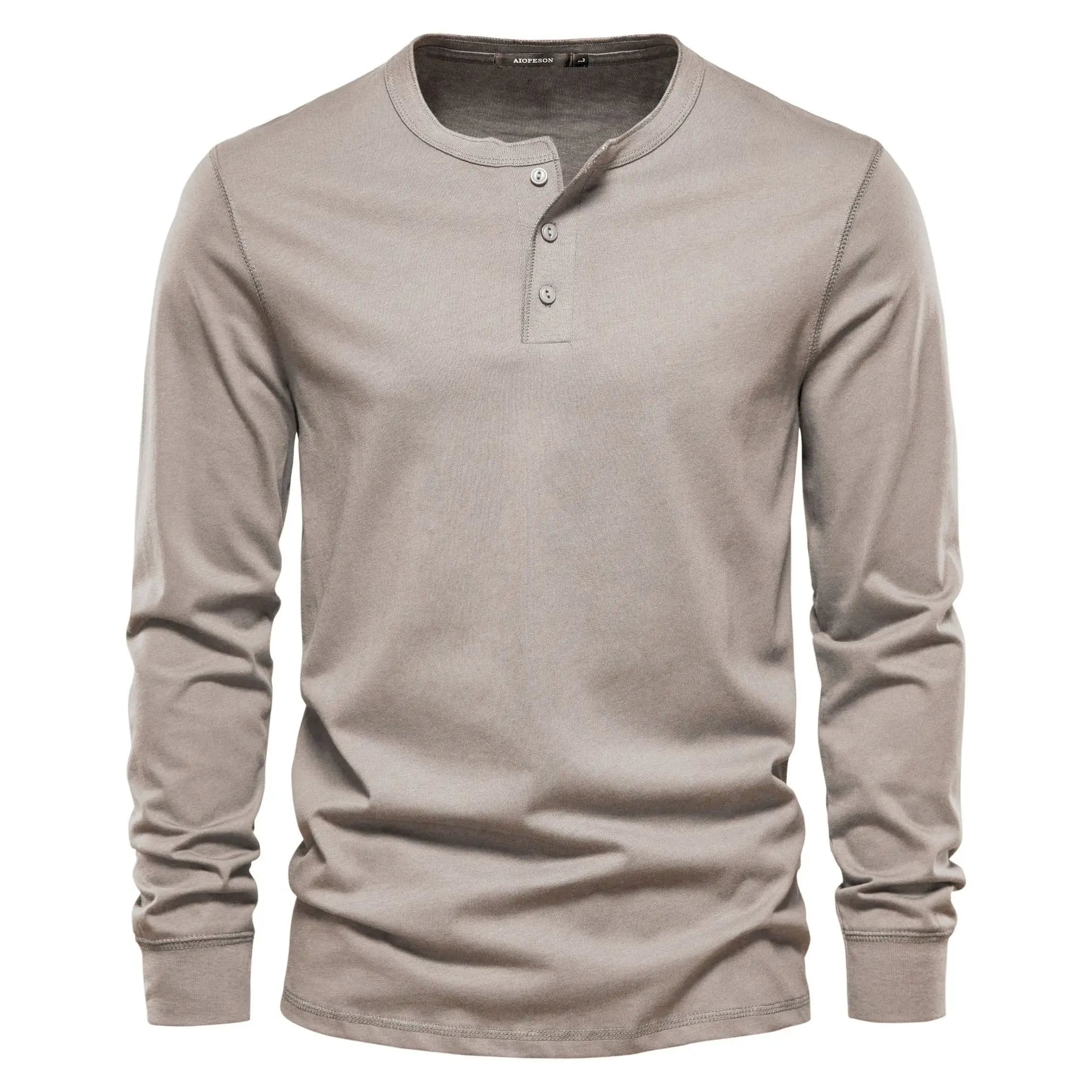 Men's Classic Long Sleeve Henley Shirt with Three Button Placket