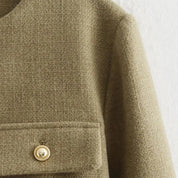 Women's Cropped Bomber Jacket with Round Neck and Long Sleeves