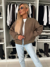 Women's Quilted Bomber Jacket with Zip Front and Ribbed Trim