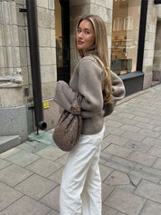 Women's V-Neck Button Cardigan with Ribbed Hem and Patch Pockets