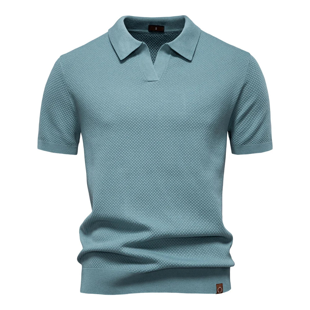Men's Short-Sleeve Knit Polo Shirt with Textured Solid Design
