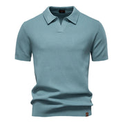 Men's Short-Sleeve Knit Polo Shirt with Textured Solid Design