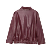 Women's Leather Jacket with Zipper Front and Classic Lapel Collar