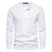 Men's Classic Long Sleeve Henley Shirt with Three Button Placket
