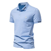 Men's Short-Sleeve Polo Shirt with Stripe Trim and Chest Logo