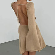 Women’s Long-Sleeve Mini Dress With Wide Neckline And Flared Cuffs