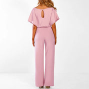 Women’s Short-Sleeve Jumpsuit With Wide-Leg Pants And Waist Tie