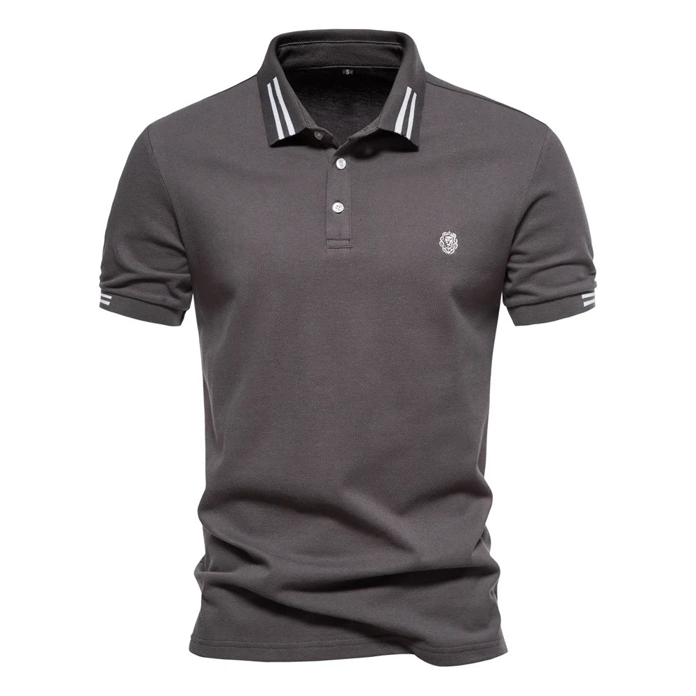Men's Short-Sleeve Polo Shirt with Stripe Trim and Chest Logo