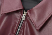 Women's Leather Jacket with Zipper Front and Classic Lapel Collar