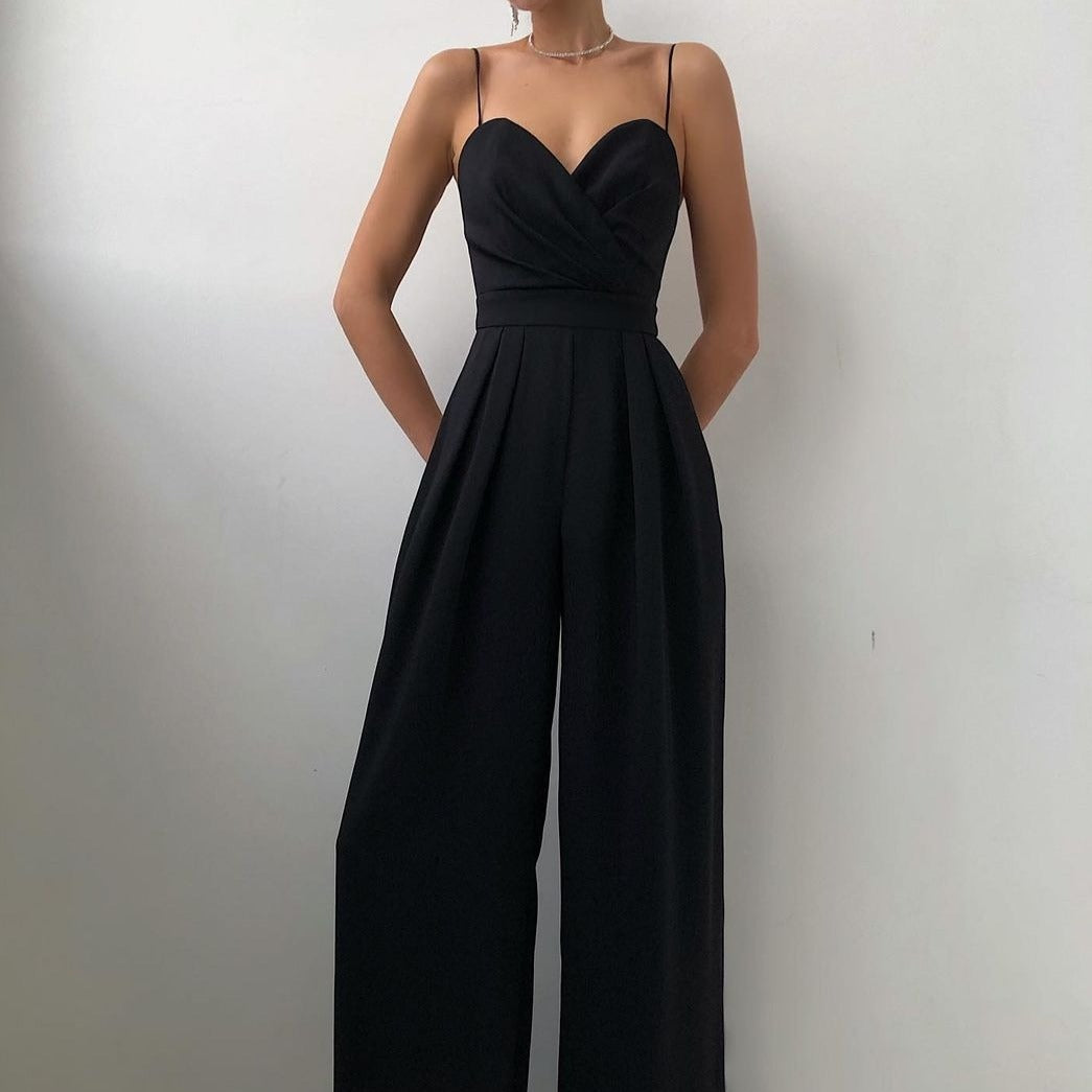 Women’s Spaghetti Strap Wide-Leg Jumpsuit With Wrapped Bodice