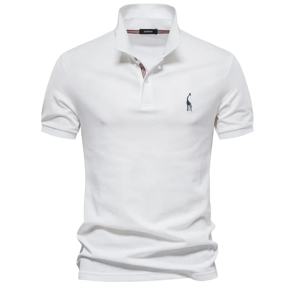 Men's Short-Sleeve Polo Shirt with Chest Logo and Button Placket