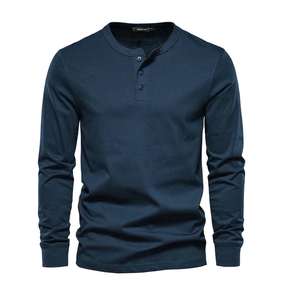 Men's Classic Long Sleeve Henley Shirt with Three Button Placket