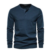 Men's Classic Long Sleeve Henley Shirt with Three Button Placket