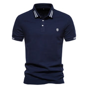 Men's Short-Sleeve Polo Shirt with Stripe Trim and Chest Logo