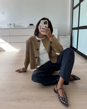 Women's Varsity Bomber Jacket with Minimalist Button-Up Design