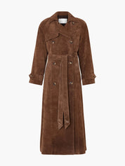 Women's Long Trench Coat with Belted Waist and Lapel Collar