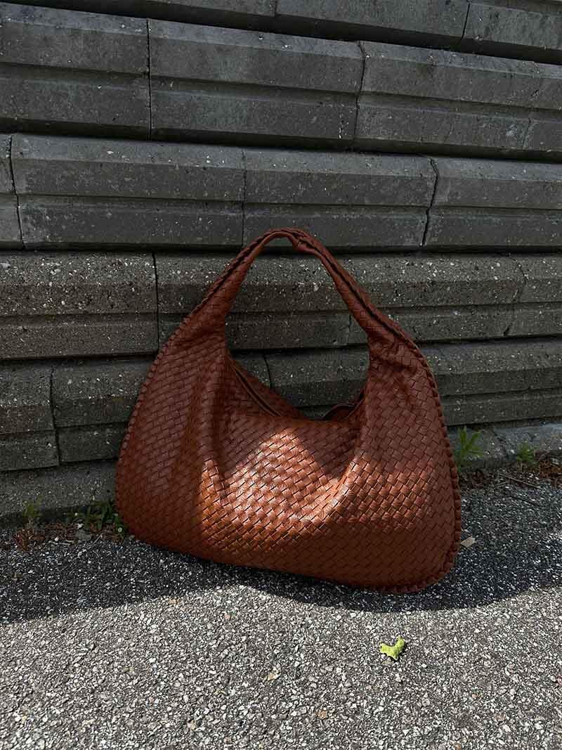 Women's Large Woven Shoulder Bag with Soft Slouchy Design