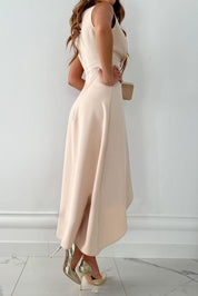 Women’s Sleeveless Wrap Maxi Dress With V-Neck And Asymmetrical Hem