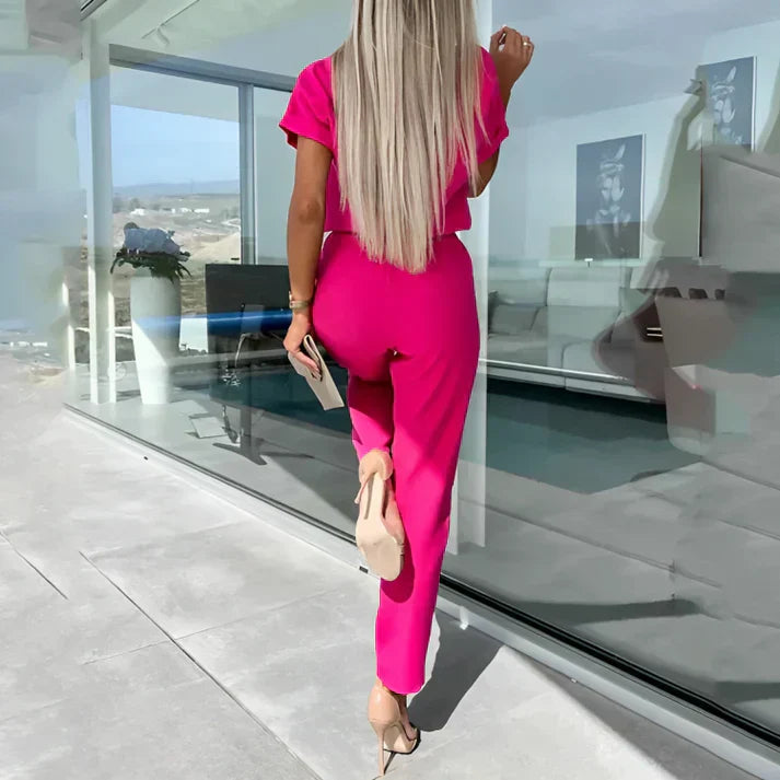 Women’s 2-Piece Set With Short-Sleeve Top And Straight-Leg Pants