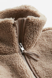 Women's Oversized Fleece Jacket with Zipper Front and High Collar