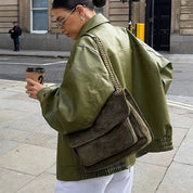 Women’s Oversized Jacket With Wide Collar And Front Snap Detail