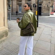 Women’s Oversized Jacket With Wide Collar And Front Snap Detail